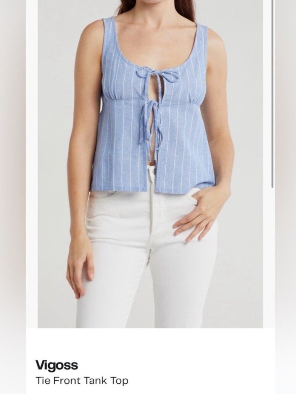 Vigoss Light Blue Striped Tie-Front Tank